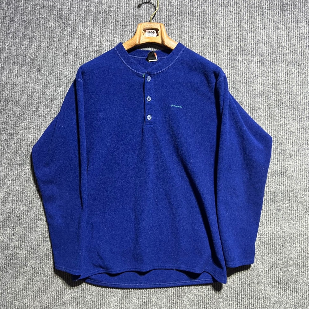 Vintage Patagonia Henley Fleece Mens Large Blue Capilene Pullover Made In USA